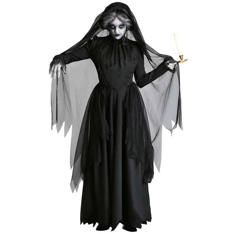 Disfraz de Halloween para mujer, uniforme de bruja del infierno de la muerte, vampiro Diablo, vestido largo negro para fiesta, disfraz de ópera|Disfraces de TV| - AliExpress