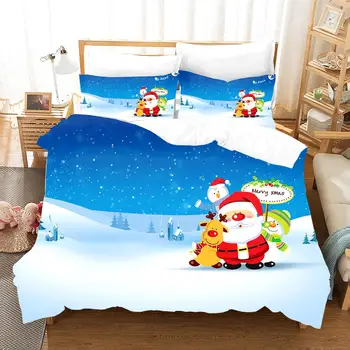 

Blue 220×240 Duvet Cover Set With Pillowcase,260×229 Quilt Cover,3D Printing Santa Pattern Blanket Cover King Size【No sheets】