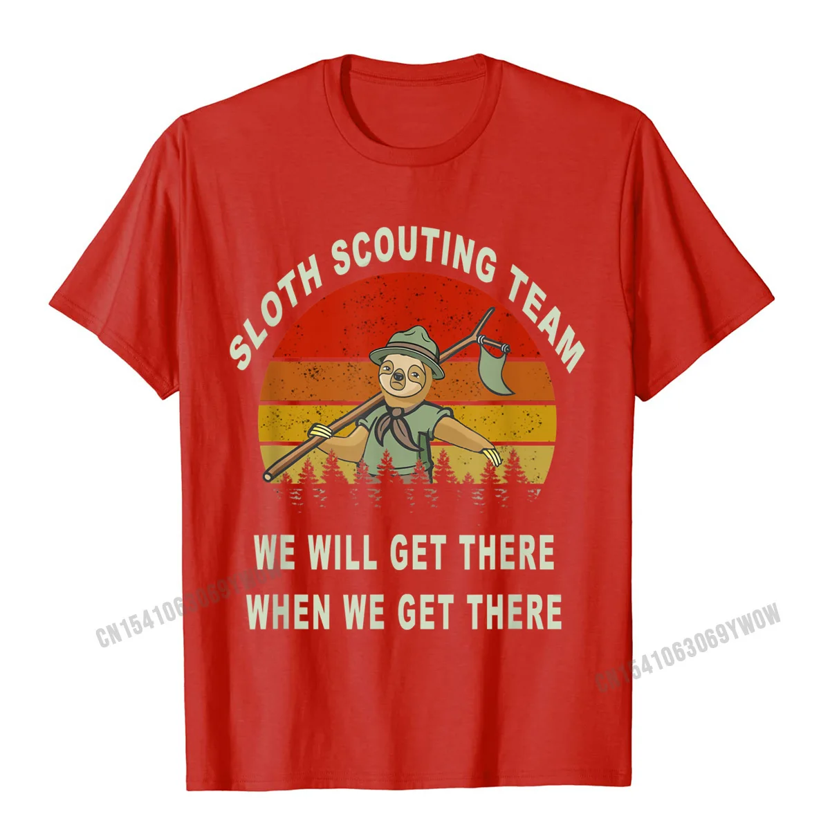 Funny Round Neck Tshirts Summer/Fall Tees Short Sleeve High Quality 100% Cotton Fabric Geek Tops T Shirt Customized Men's Sloth Scouting Team camping scout hiking gift vintage flag T-Shirt__545 red