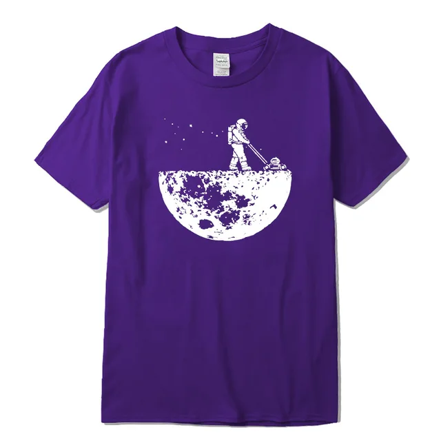 Highquality 100%cotton Lunar cleaner printing street style casual short sleeve men T shirt cool loose o-neck tshirt male t-shirt Purple-2018220