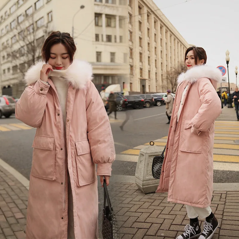 pink x-long coat FORERUN, Женское зимнее длинное пальто, Большая Меховая куртка с капюшоном, большие пальто, хлопковая стеганая парка, Veste Longue Femme Parkas Mujer - Цвет: pink x-long coat
