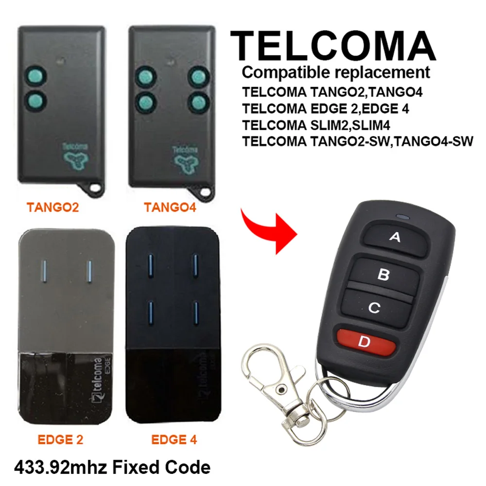 TELCOMA TANGO2 TANGO4 EDGE SLIM2 SLIM4 пульт дистанционного управления 433 92 МГц ворота гаража