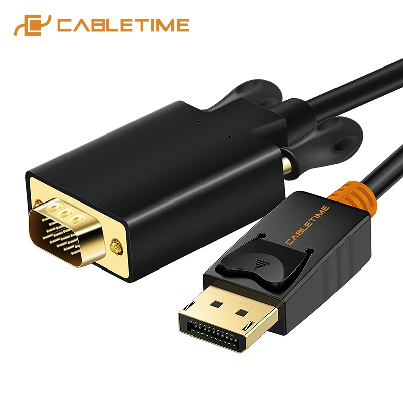 CABLETIME DisplayPort To VGA кабель DP To VGA конвертер Displayport кабель Золотой для проектора ноутбука iMac HDTV C075