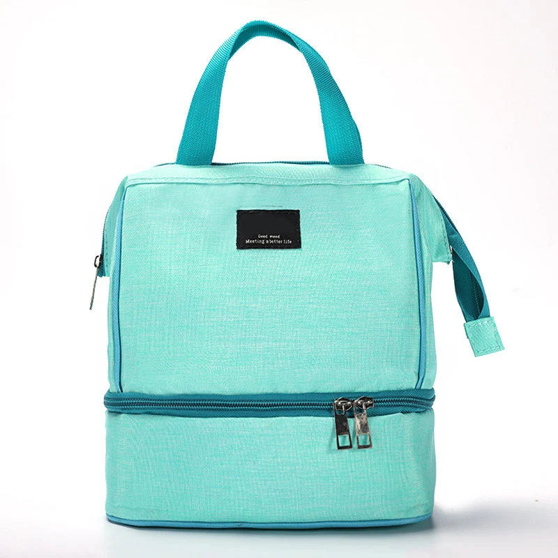 Двухслойная Сумка-тоут, изолированная сумка для обеда на молнии, сумки-холодильники Bento, органайзер для хранения еды, для путешествий, работы, на открытом воздухе, унисекс - Цвет: Light Green