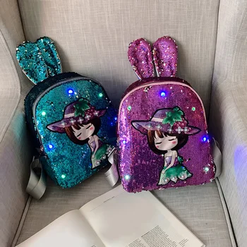 

Durable Lovely Cartoon Women Colorful Backpacks Exquisite Casual Sequins Rucksacks Fashion LED Lighting Shoulders Bags