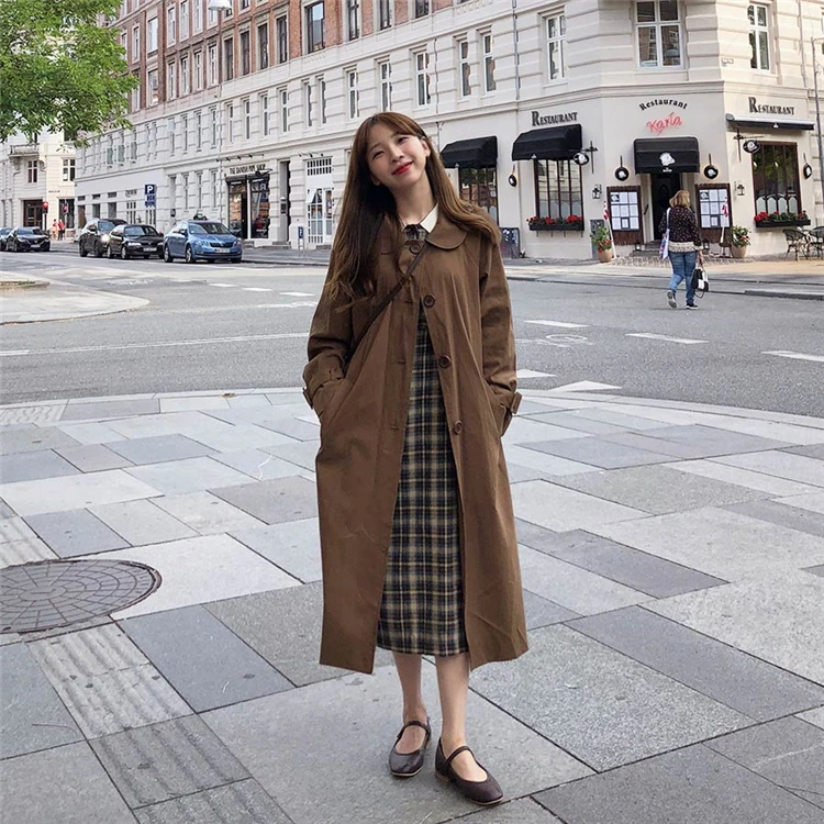 Новое весенне-осеннее женское платье, клетчатое платье с кукольным воротником, на шнуровке, с бантом, на пуговицах три четверти, женское Повседневное платье миди с высокой талией DR3058