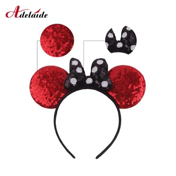 

Fashion Minnie Mouse Ears Headband Classic Christmas Headwear Party Cosplay Hairband with Dot Sequins Hair Bows Girls Hairband