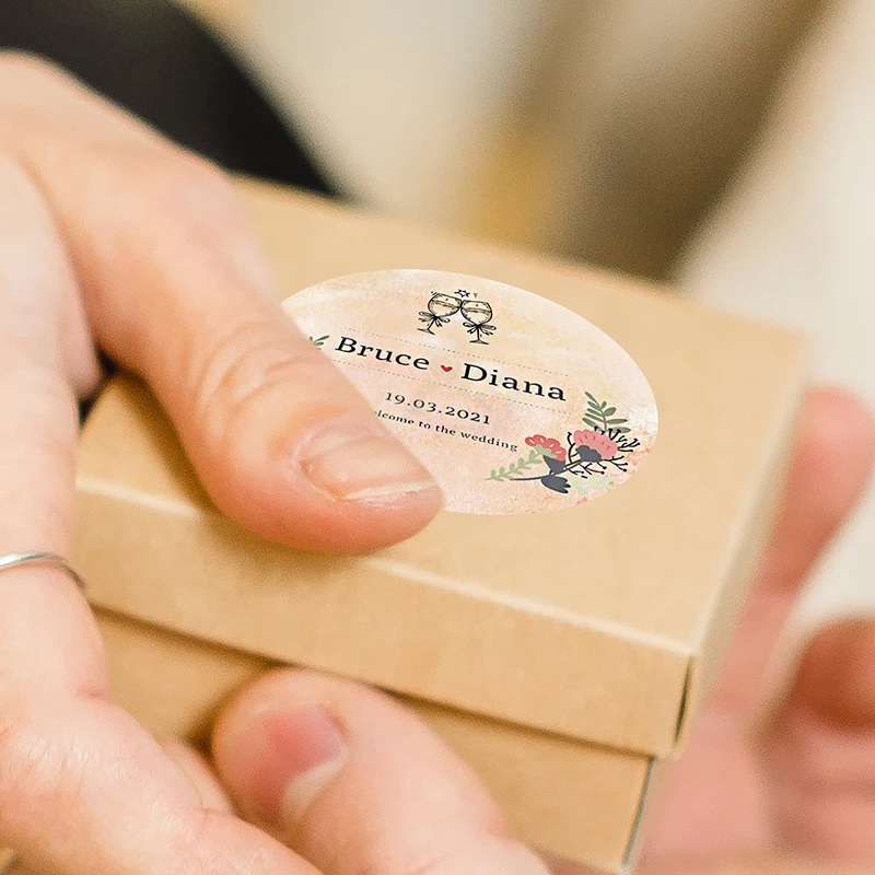 96pcs 2.5-7cm Floral Customized Add Your Names and Date Sticker Wedding Stickers Invitations Seals Candy Favors Gift Boxes Label