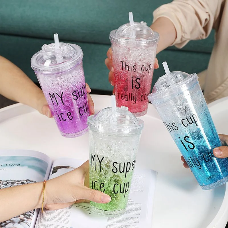 

Ice Cool Cup Plastic Summer Double-layer Straw Cup Transparent Drinkware For Water Coffee Cola 550ML