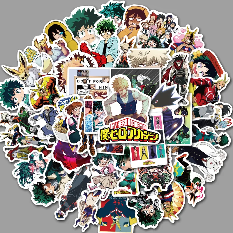 

50 Pcs Japan Anime My Hero Academia Notebook Sticker Waterproof Motorcycle Water Cup Stickers Midoriya Izuku Cute Gift
