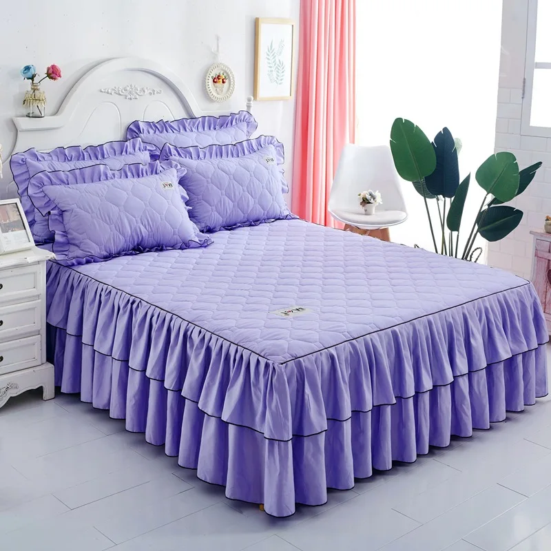 Модная кровать юбка утолщенная двойная кружевная кровать Европейский стиль чистый цвет покрывало кровать юбка King size простыня - Цвет: Черный
