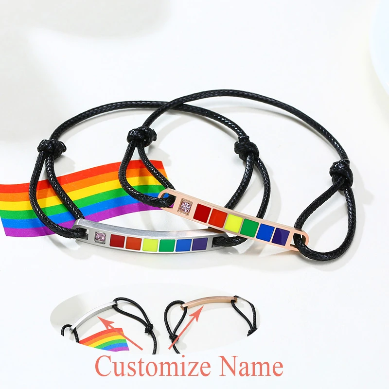 Rainbow Bar Bracelet Women Men Adjustable Length Handmade Braided Rope Gay Prider Bracelets His and Her Jewelry Gifts | Украшения и