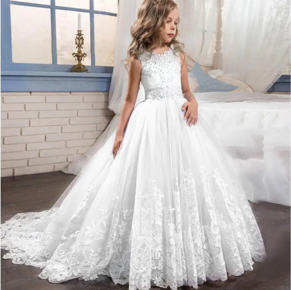 

Vintage Flower Girls Dress for Wedding Evening Children new Princess Party Pageant Long Gown Kids Dresses for Girls Formal