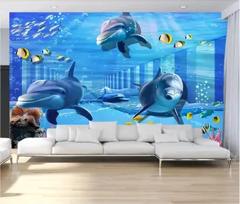 

3d silk wallpaper custom photo Sea World Dolphin Space Corridor tv background home decor living room wall paper for walls 3 d