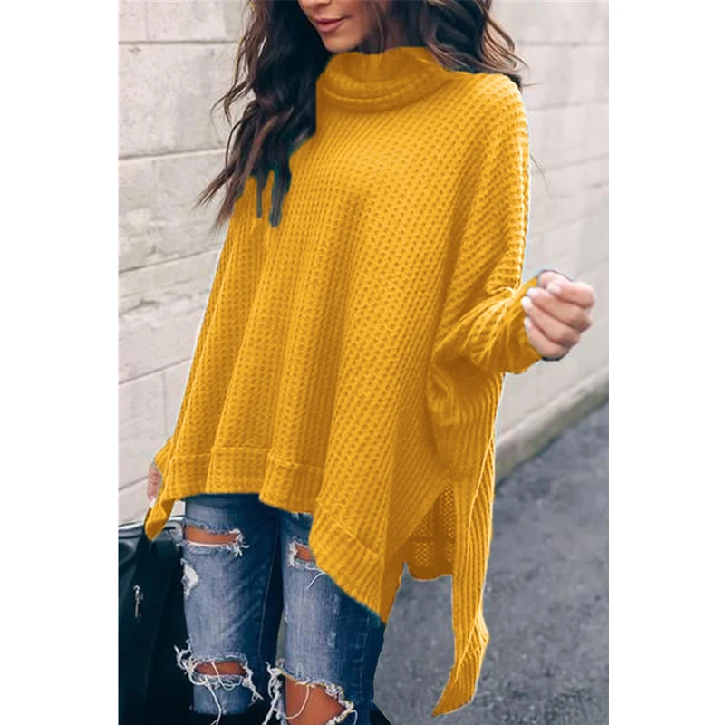 

Women Turtleneck Long Sleeve Irregular High Low Loose Knitwear AM1139