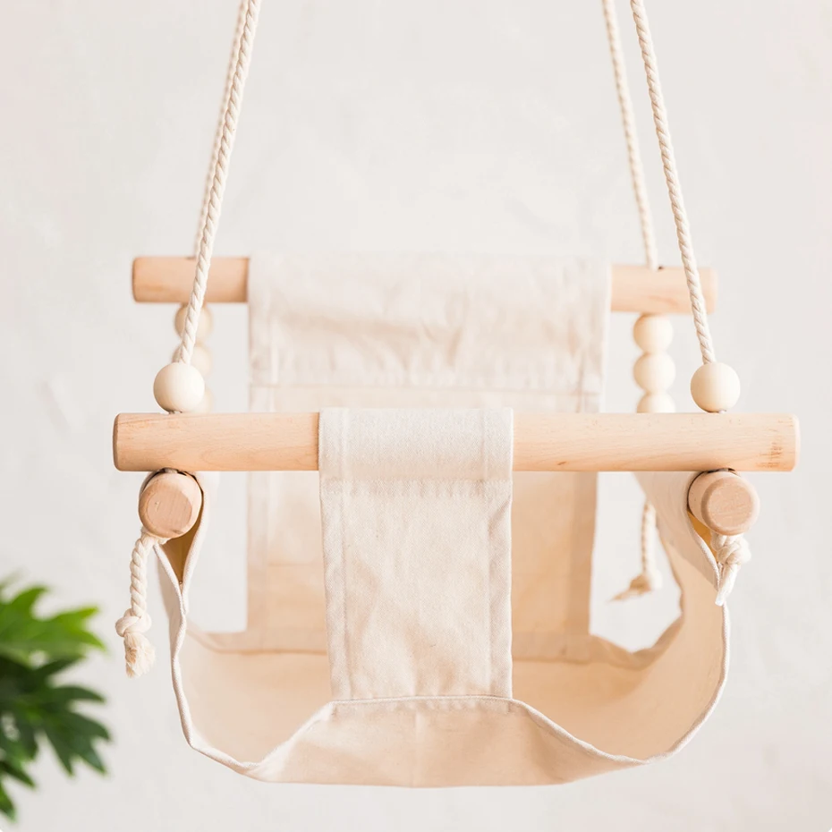Baby Swing Chair Canvas Hanging Wood Children Baby Rocker Toy Safety Bouncer Outside Swing Chair Toy Rocker For Children
