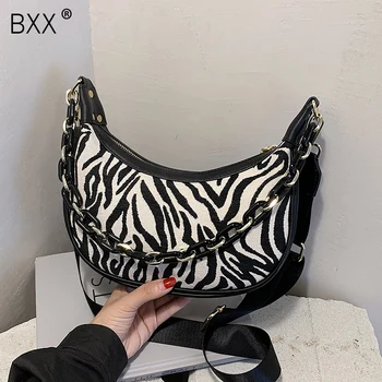 

[BXX] Small Half Moon Crossbody Bags For Women 2020 Winter Animal Pattern Shoulder Handbags and Purses Ladies Chain Bag HO794
