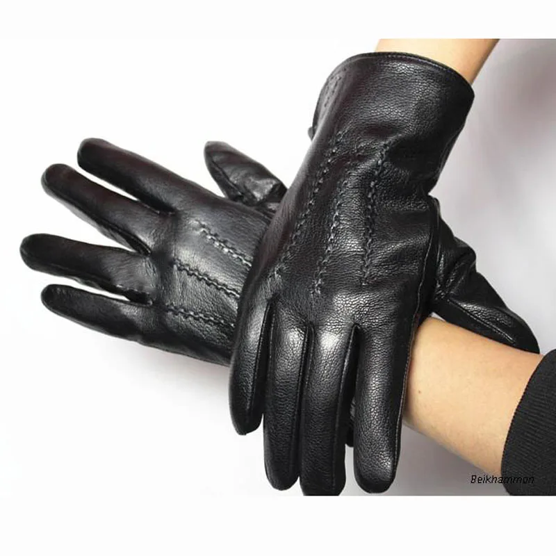 Guantes зимние перчатки мужские кожаные перчатки оленья утолщенная волна воды стиль поддельная подкладка осень и зима теплая