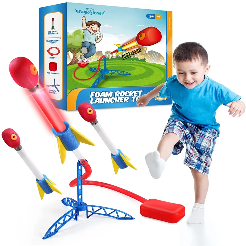 

Rocket Launcher Stomp Launch With 3 LED Foam Tipped Rocket Pedal Games Novelty Funsy Outdoors Sports Toys For Kids Boys Children