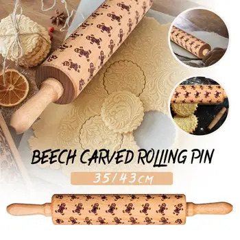 

Embossed Rolling Pin Gingerbread Man Pattern Embossed Rolling Pin Beech Carved Print Rolling Pin