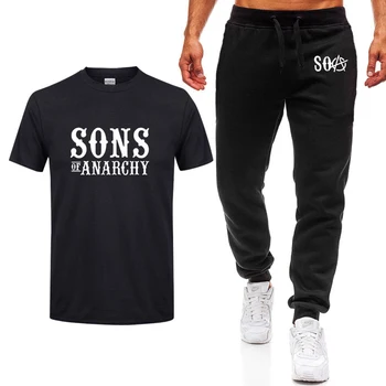 

Hot TV SOA Sons of Anarchy Cosplay Costume Mens T-shirt SAMCRO Skull Print high quality Cotton Short sleeve T Shirts+pants suit