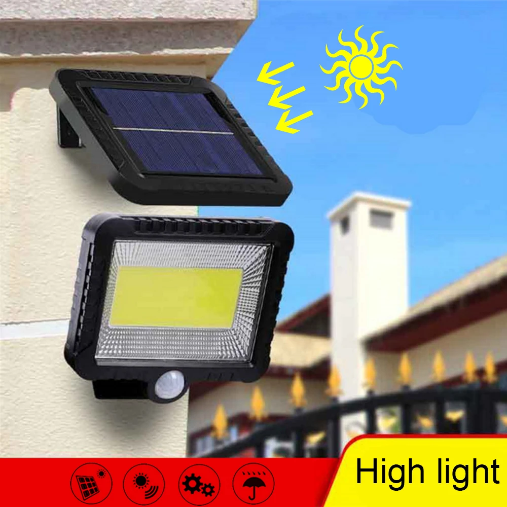 Tanie Dioda led zasilana energią słoneczną lampa ścienna 56 100 diody led detekcja ruchu PIR czujnik ruchu wodoodporna reflektor kryty zewnętrzny projektor oświetleniowy światło ogrodowe z kablem 5M