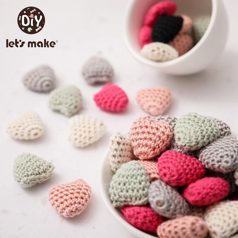 Crochet Heart Bead Pacifier Chain Accessories Beech Beads BPA Free Baby Care Teether Can DIY Pacifier Chain 10Pcs