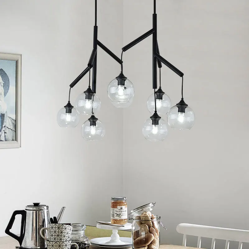 

American Creative Glass Ball Pendant Lights Iron Hoop Hang Lamp For Bedroom Cafe Restaurant Bar Indoor Lighting Fixtures Decor