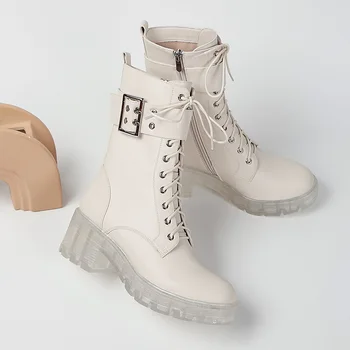 

Royesic Genuine cowhide Martin boots female high-heeled thick-soled retro British style lace-up ankle boots female ankle boots