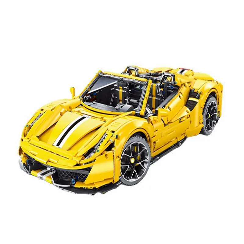 The 1:8 T5005A Ferraried 488 MOC Yellow Super Fast Racing Car Model Building Blocks Bricks Technical Set Furious Toys For Kids | Игрушки и