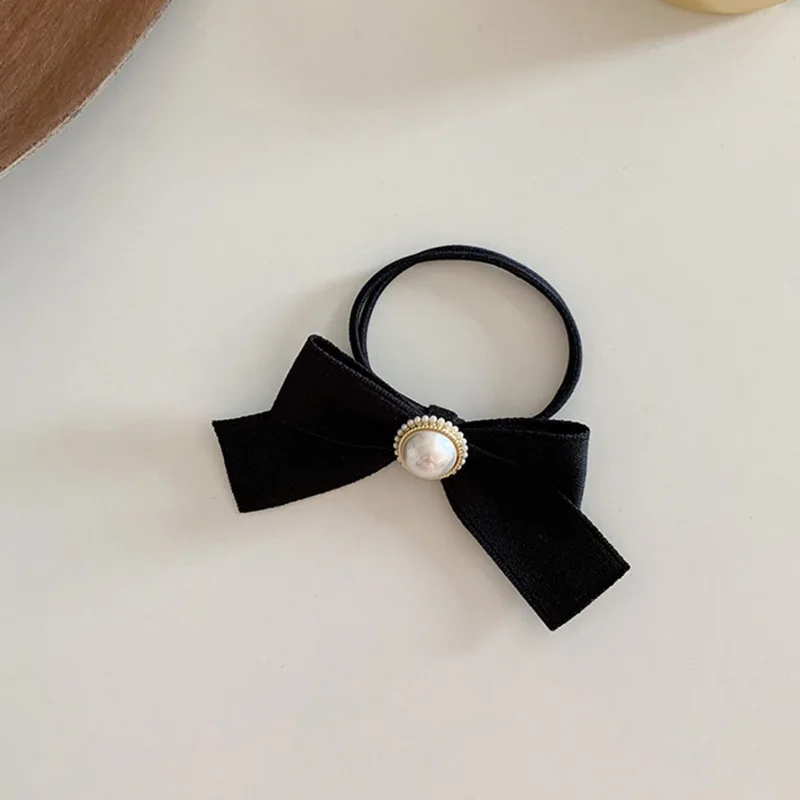 hair clips for women It will be a high-usage bow-tie pearl hair tie ~ rubber band hair rope head rope Korean ins simple headdress French style hair clips Hair Accessories