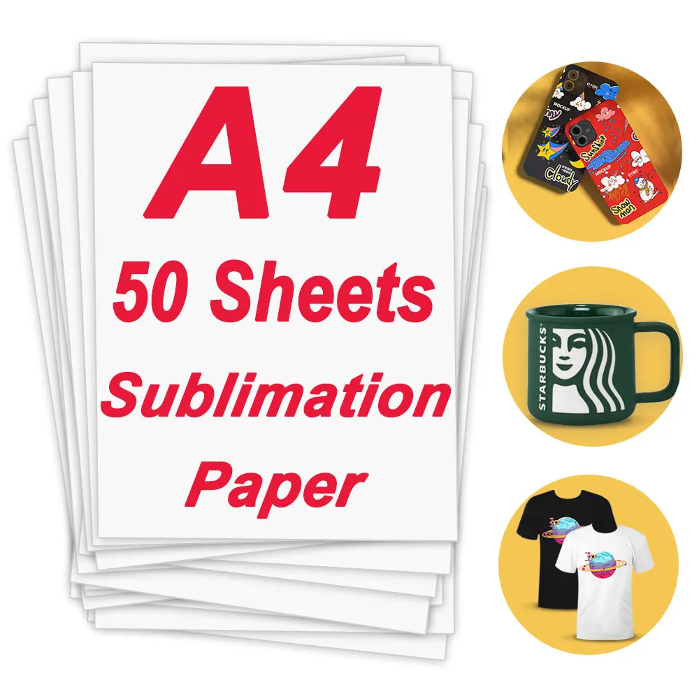 50 Sheets A4 Sublimation Paper Heat Transfer for HP Epson Canon Inkjet Printer DIY Fabric Clothes Cup Case | Канцтовары для офиса