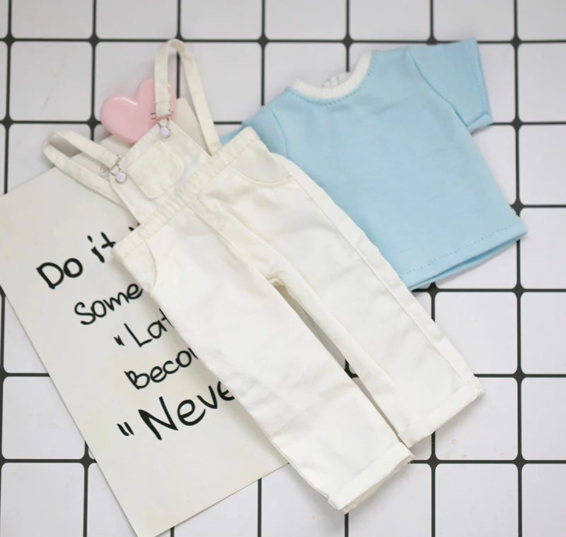 1/6BJD doll clothes fashion denim bib long + short sleeve shirt casual suit for yosd, 30cm SD DD bjd doll clothes accessories