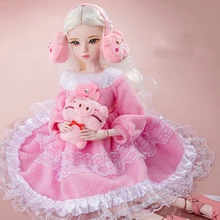 Poupées articulées rose fille, ensemble complet avec vêtements et perruque, 60cm, Kawaii, noël, Bjd 1/3 