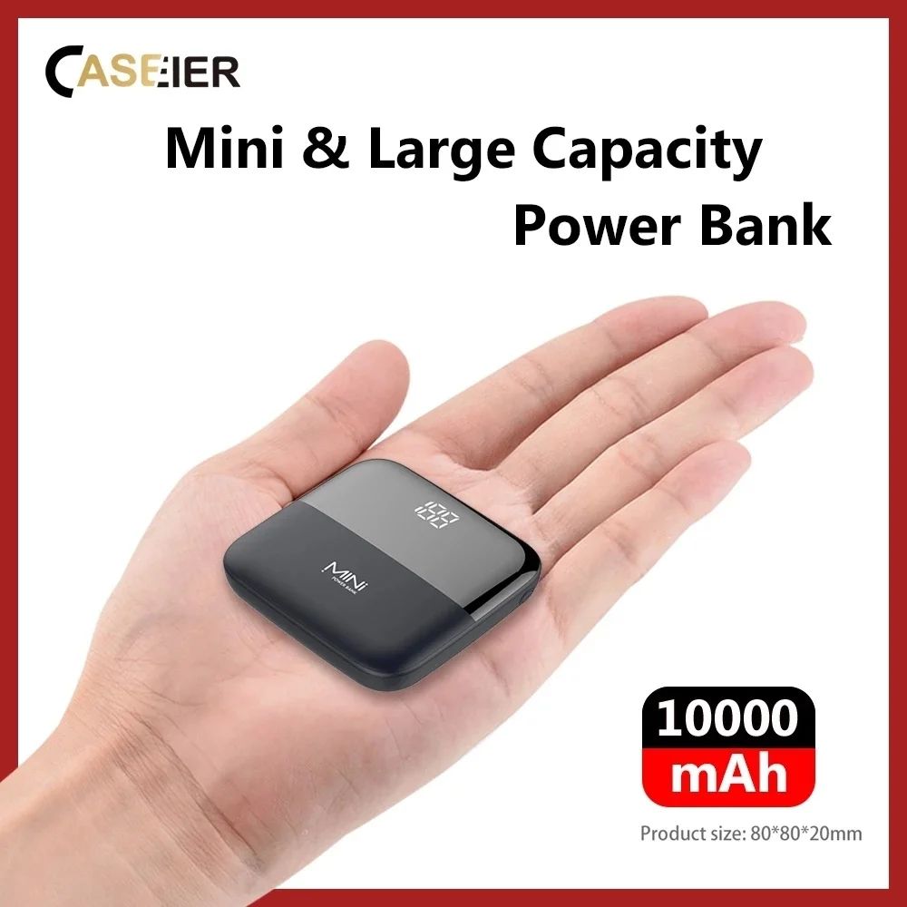 CASEIER Mini Power Bank 10000mAh Big Capacity Portable External Battery  Mobile Charger Poverbank 10000 mAh Small Powerbank