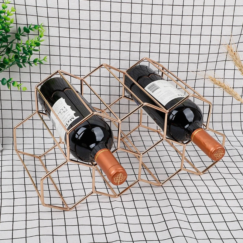 

Modern Metal Honeycomb Wine Rack Wine Bottle Storage Beehive Tabletop Wine Rack Hexagon 9 Bottle Wine Holder Display