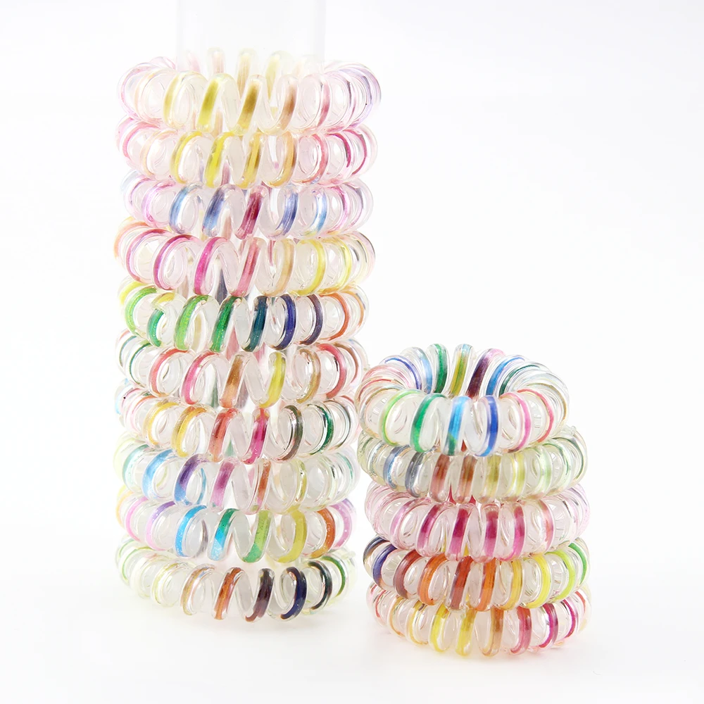 10pcs rainbow Spiral Hair Ties No Crease Elastic Ponytail Holders Phone Cord Traceless Hair Ring - Цвет: Бежевый