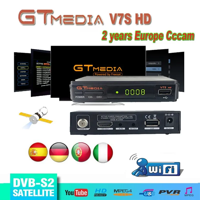 GTMedia FTA DVB-S2 спутниковый ТВ ресивер V7S HD 1080P с USB wifi Поддержка YouTube с 2 летним Европы Clines бесплатно