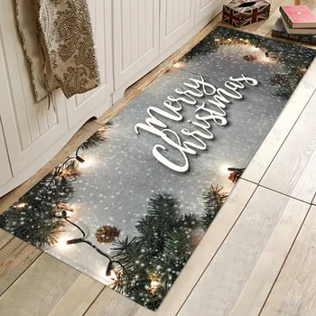 

Merry Christmas Claus Anti-slip Kitchen Dinning Room Fireplace Floor Mat Flannel Carpet Rug Durable Xmas Home Decor Floor Rug