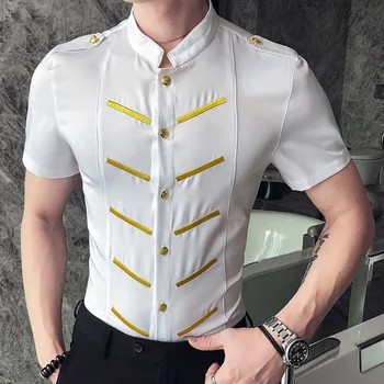 

Casual Slim Fit Dress Shirts Summer Camisa Social Masculina Short Sleeve Party Prom Shirt Luxury Embroidery Tuxedo Shirts Men