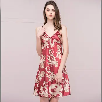 

burgundy Rayon Summer Nightdress Women Nightgowns fashion Nightshirt Sleepwear Spaghetti Strap Nightwear nuisete femme sexy