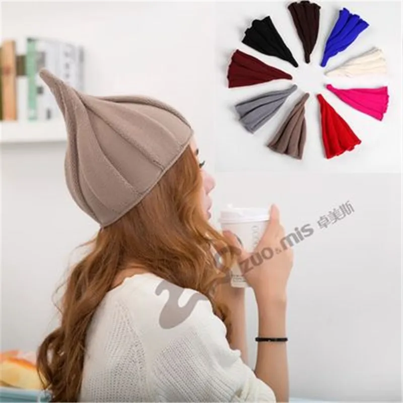 Fall Winter Solid Ear Warm Women Skullies Beanies Elastic Pointed Windmill Hat Cap Fashion Accessories-MXC