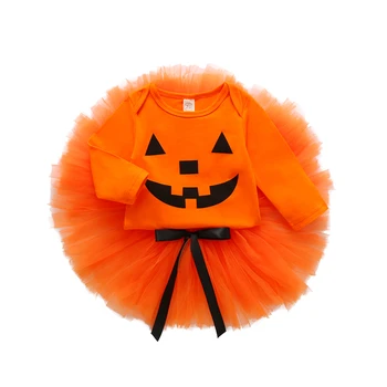 

2pcs Newborn Baby Girl Clothes Halloween Costumes Clothing Infant Toddler Baby Girl's Outfits Pumpkin Romper Lace Skirt Sets