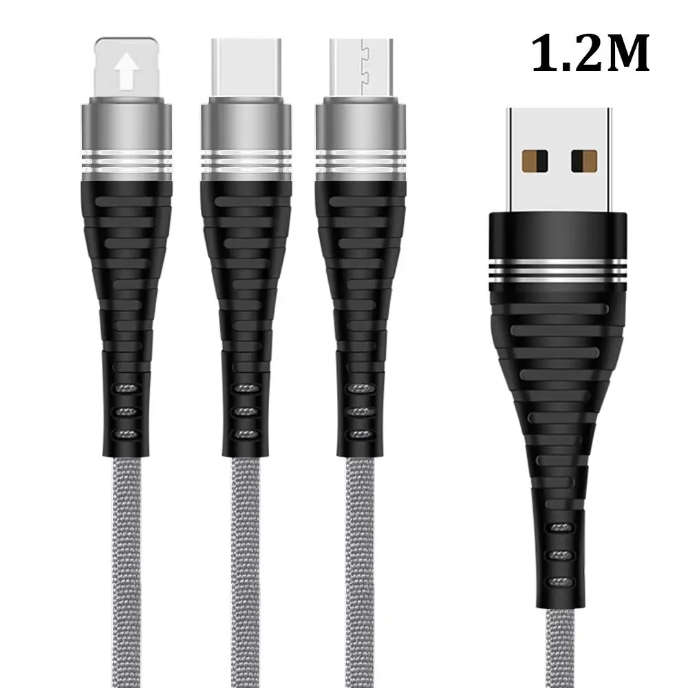 3 in 1 Micro USB Type C Multi Charger Cable for Xiaomi Note7 Note8 USB Fast Charging Cables For Huawei Mate30 Cord 1.2M 2.4A