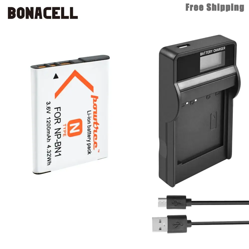 Bonacell 1200 мА/ч, NP-BN1 NP BN1 NPBN1 Камера Батарея+ ЖК-дисплей Зарядное устройство для sony TX9 WX100 TX5 WX5C W620 W630 W670 TX100 L50 - Цвет: 1X Battery Charger