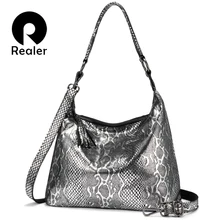 REALER сумки на плечо для женщин натуральная кожа роскошная дизайнерская сумка большие вместительные сумки с кисточками животные принты женская сумка