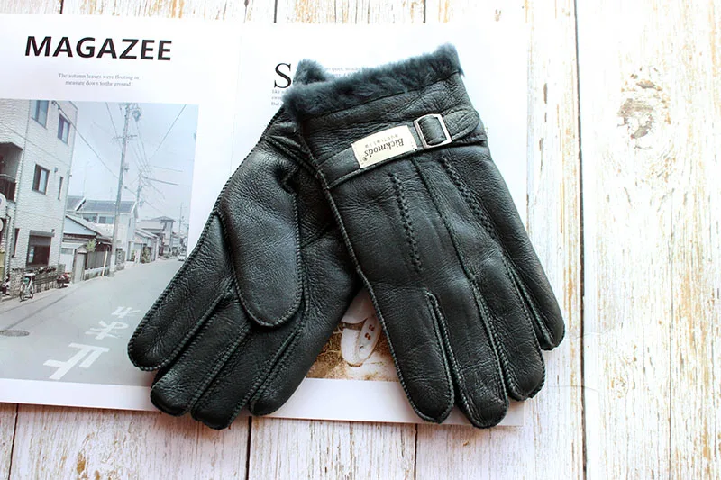 Sheepskin Fur Gloves Men Leather Thick Winter Warm Outdoor Wind and Cold Handmade Sewing Finger New Bickmods Brand