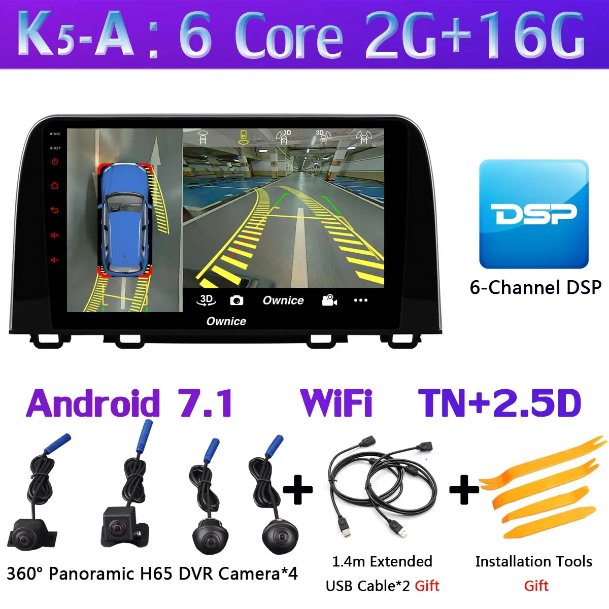 360°4×DVR камера 1 Din камера Android 9,0 4G+ 64G SPDIF DSP CarPlay Автомобильный мультимедийный gps радио плеер для Honda CR-V CRV - Цвет: K5-A