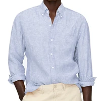 2021 Summer Linen Shirts Custom Made Shirts Tailor Made Dress Shirts Custom Fit Pale Blue Tailored Men Linen Shirts Long Sleeve 1