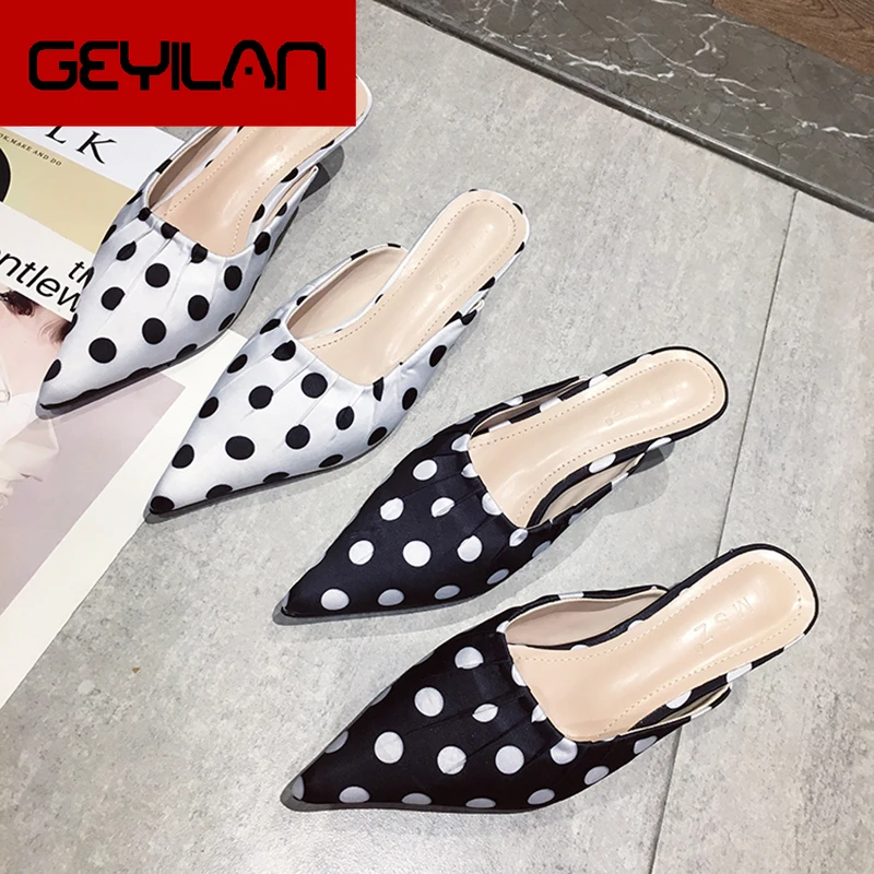 

Fashion Dot Slippers Women Slides Ladies Mules Shoes Pointed Toe Women Thin Low Heeled Slippers Slip On Casual Summer Slippers